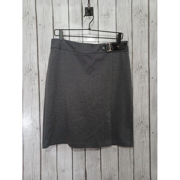 George Front Slit Skirt M PullOn Gray Stretch Buckle Elastic Waist Dark Academia - Picture 1 of 7